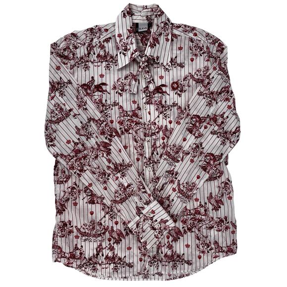 GSUS Industries Women's Cotton Blouse XL White W/ Red Printed Images Tie Accent - Picture 3 of 14